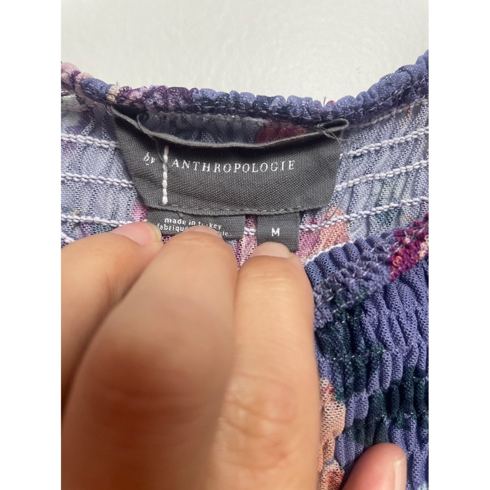 Anthropologie Floral Off-Shoulder Smocked Puff-Sleeve Top - Lavender - Picture 5 of 9